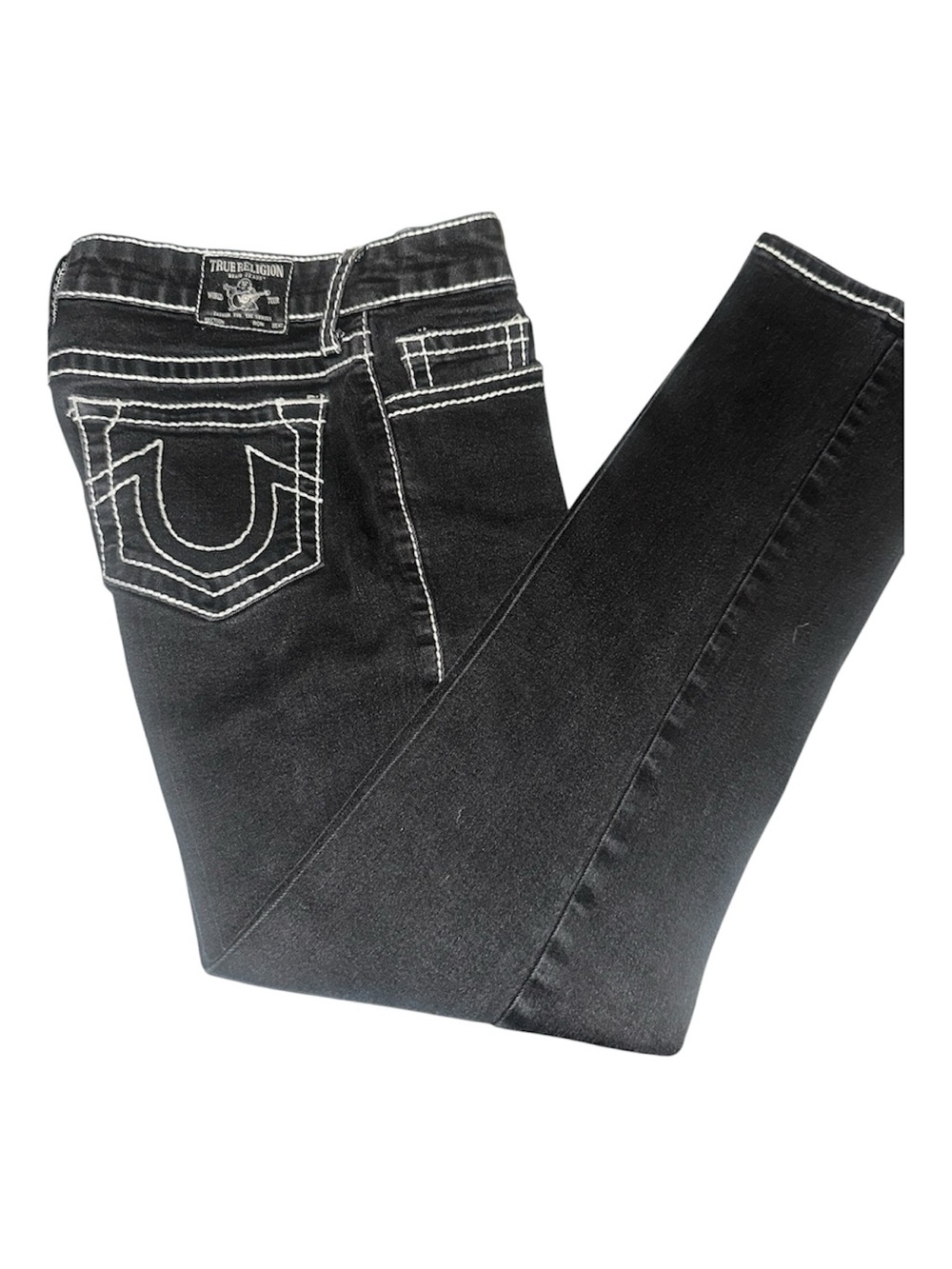 True Religion Women's Black Skinny Jeans with White Contrast Stitching